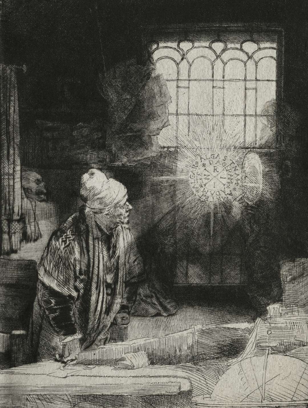 Rembrandt, Faust (1652): il sapiente nello studio, saggezza antica e non diagnosi medica